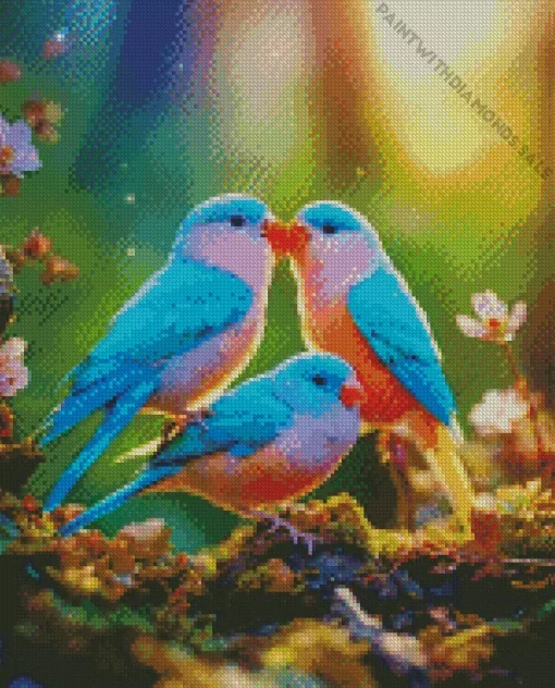 Blue And Pink Lovebirds Diamond Painting