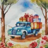 Blue Classic Truck With Gifts Diamond Painting