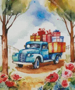 Blue Classic Truck With Gifts Diamond Painting