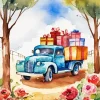 Blue Classic Truck With Gifts Diamond Painting