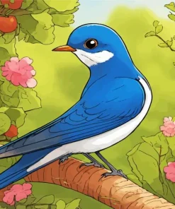 Cartoon Indigo Bunting Bird Diamond Painting