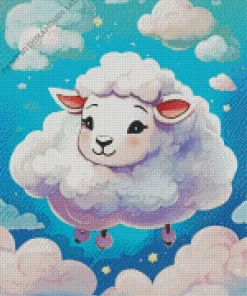 Cartoon Sheep With Clouds Diamond Painting