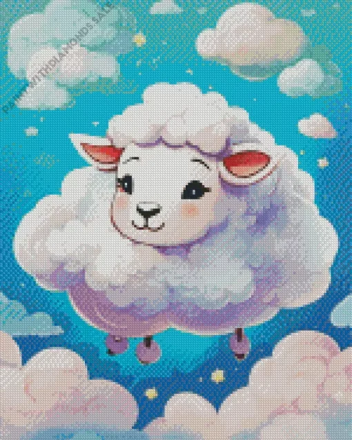 Cartoon Sheep With Clouds Diamond Painting