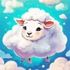 Cartoon Sheep With Clouds Diamond Painting