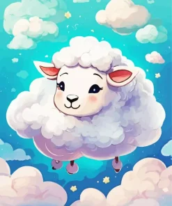 Cartoon Sheep With Clouds Diamond Painting