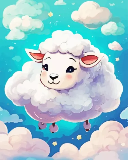 Cartoon Sheep With Clouds Diamond Painting