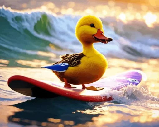 Cute Surfing Duck Diamond Painting