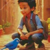 Cute Boy And Indigo Bunting Bird Diamond Painting