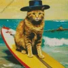 Cute Cat Surfing Diamond Painting