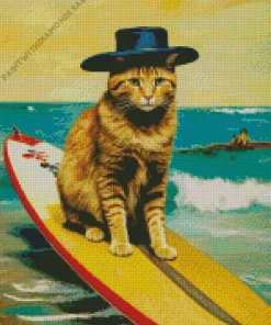 Cute Cat Surfing Diamond Painting