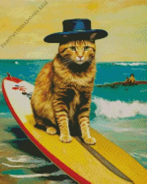 Cute Cat Surfing Diamond Painting