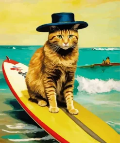 Cute Cat Surfing Diamond Painting