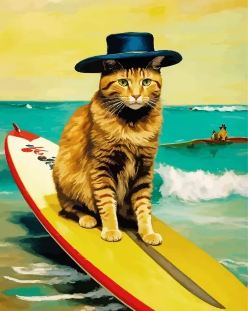 Cute Cat Surfing Diamond Painting