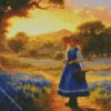 Cute Girl Picking Bluebonnets Diamond Painting