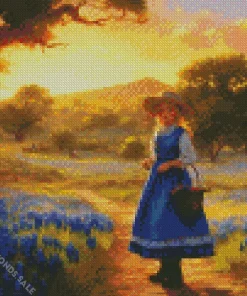 Cute Girl Picking Bluebonnets Diamond Painting