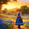 Cute Girl Picking Bluebonnets Diamond Painting