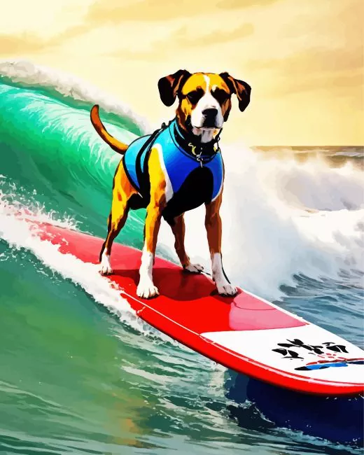 dog Surfing Diamond With Numbers dog Surfing Diamond Painting