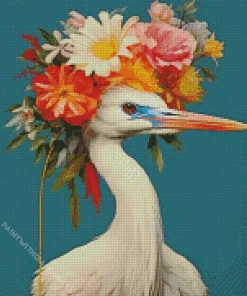 Floral Great Egret Diamond Painting