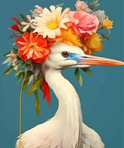 Floral Great Egret Diamond Painting