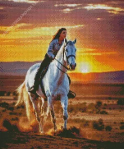 Girl And Arabian Horse In Sunset Diamond Painting