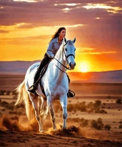 Girl And Arabian Horse In Sunset Diamond Painting