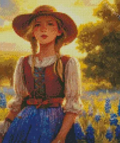 Girl In Bluebonnet Field Diamond Painting