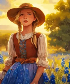 Girl In Bluebonnet Field Diamond Painting