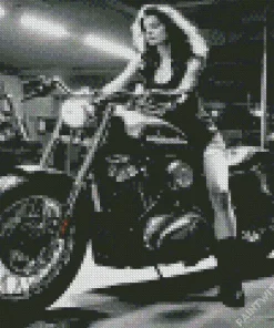 Girl Riding Harley Davidson Motorcycle Diamond Painting