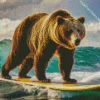 Grizzly Bear Surfing Diamond Painting