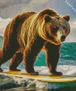 Grizzly Bear Surfing Diamond Painting