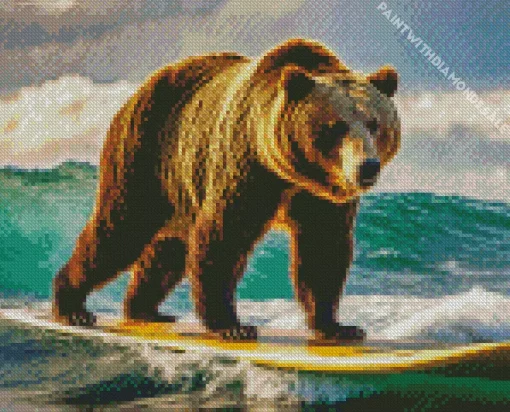 Grizzly Bear Surfing Diamond Painting