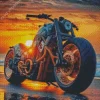 Harley Davidson And Orange Sunset Diamond Painting