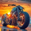 Harley Davidson And Orange Sunset Diamond Painting