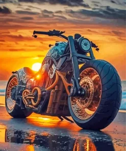 Harley Davidson And Orange Sunset Diamond Painting