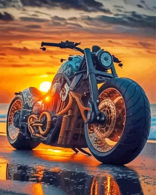 Harley Davidson And Orange Sunset Diamond Painting