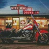 Harley Davidson In Gas Station Diamond Painting