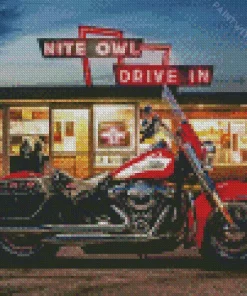 Harley Davidson In Gas Station Diamond Painting