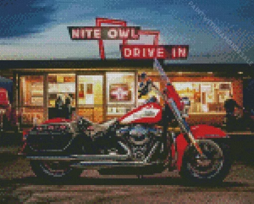 Harley Davidson In Gas Station Diamond Painting