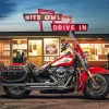 Harley Davidson In Gas Station Diamond Painting