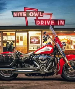 Harley Davidson In Gas Station Diamond Painting