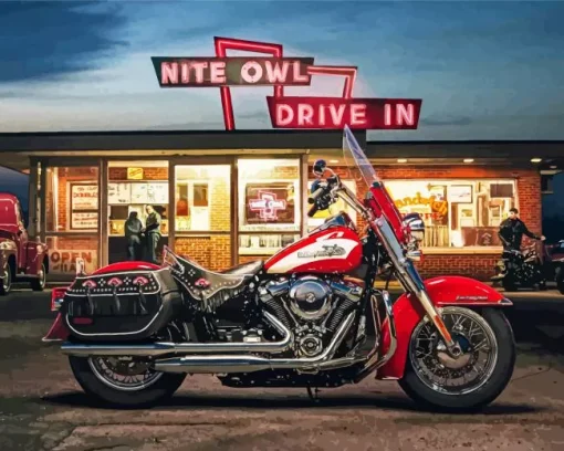 Harley Davidson In Gas Station Diamond Painting