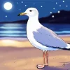 Little Seagull At Night On The Beach Diamond Painting