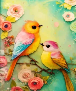 Pink Lovebirds Diamond Painting