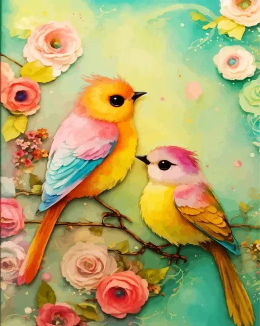 Pink Lovebirds Diamond Painting