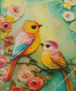 Pink Lovebirds Diamond Painting