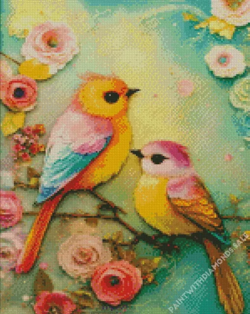 Pink Lovebirds Diamond Painting