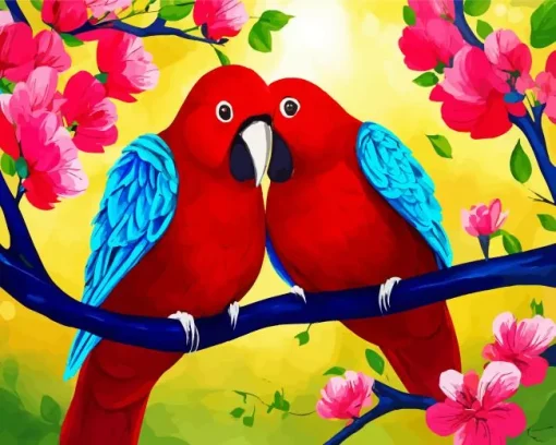 Red Lovebirds Diamond Painting