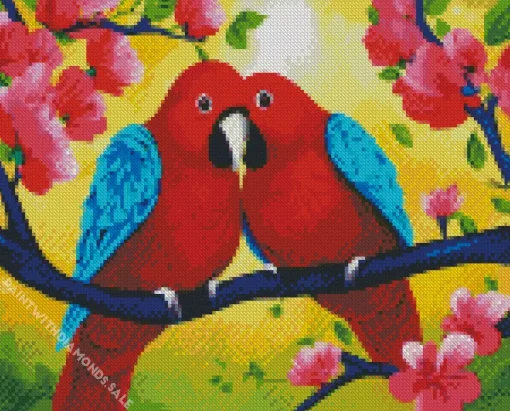 Red Lovebirds Diamond Painting