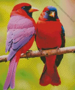 Red And Purple Lovebirds Diamond Painting