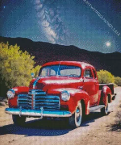 Red Chevy Truck In Moonlight Diamond Painting